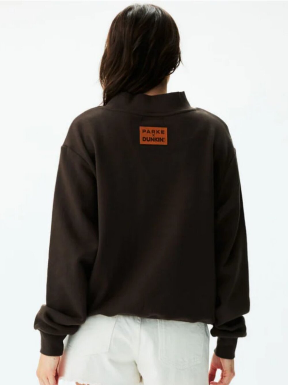 Parke x Dunkin Donuts Varsity Mockneck Sweatshirt in Espresso S/M - Picture 3 of 7